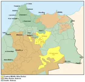 Répartition géographique du berbère du Moyen Atlas oriental