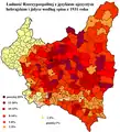 Pourcentage de la population dont le yiddish ou l'hébreu sont la langue maternelle, 1931